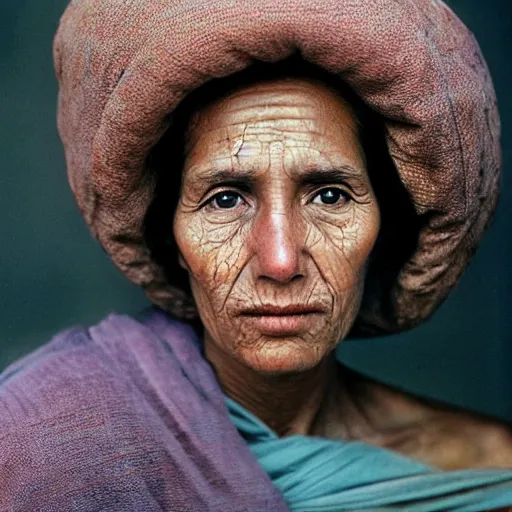 Prompt: a famous female's portrait, natural look, skin texture, some wrinkles and blemishes, extremely detailed, by steve mccurry,