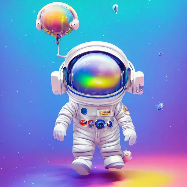 Image similar to a cute astronaut, pixar animation style, soft colors, by jeff koons, by lisa frank, octane render, by takashi murakami, colorful, spectral color, 5 d, ultra - hd, mini, volumetric lighting