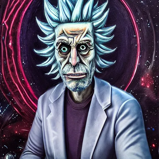 Prompt: 3 0 7 0 rick sanchez portrait in the alien dimension : : photorealistic sci - fi detailed intricate face details ultradetailed ultra - realistic by hieronymus bosch and james jean
