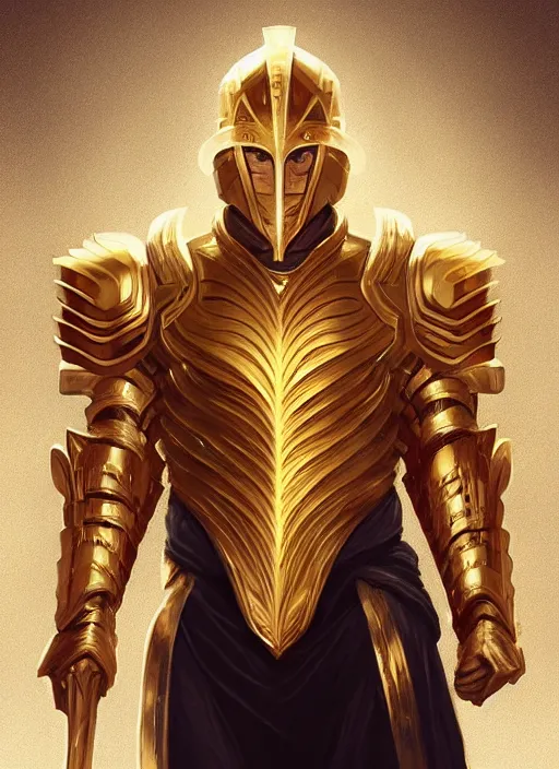 Prompt: a god like human, gold armour, white skin, male, portrait, sharp focus, digital art, concept art, detailed, post processed, dynamic lighting, trending on artstation, by emylie boivin and rossdraws