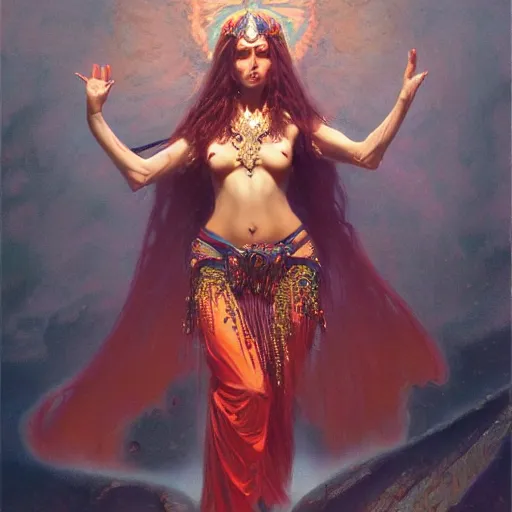 Prompt: cute female bellydancer wolf, anthropomorphic, stuning 3 d render, masterpiece, glowing holy aura, by donato giancola and greg rutkowski and wayne barlow and zdzisław beksinski, realistic face