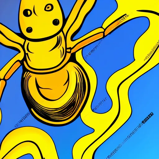 Image similar to human man that resembles a wasp morh in surreal sketch style, blue and yellow gradient, noise, ultrafine detail, hd 8k, logo illustration