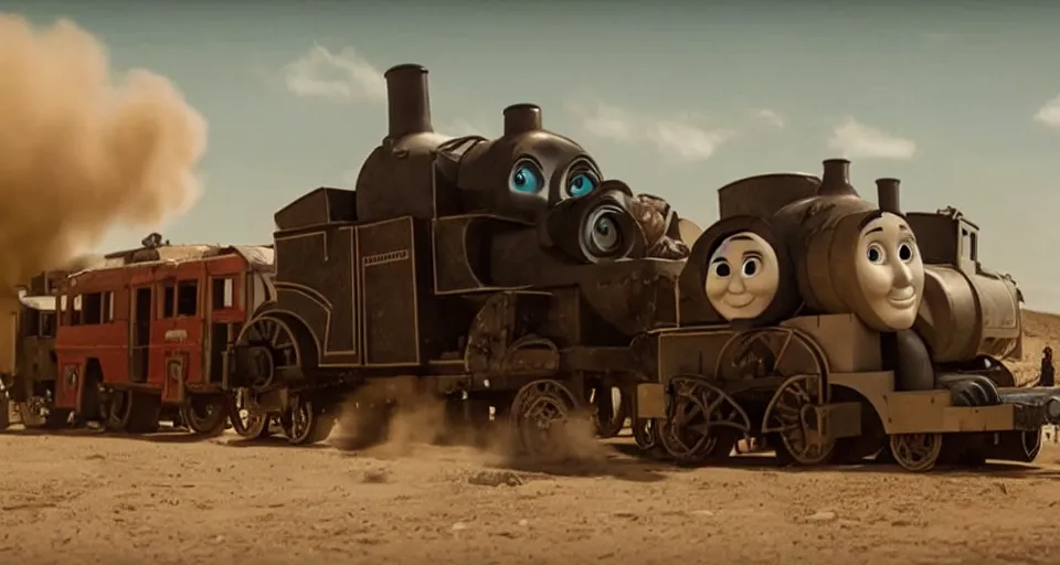 Image similar to still frame of Thomas the Tank Engine in MAD MAX: FURY ROAD (2015)