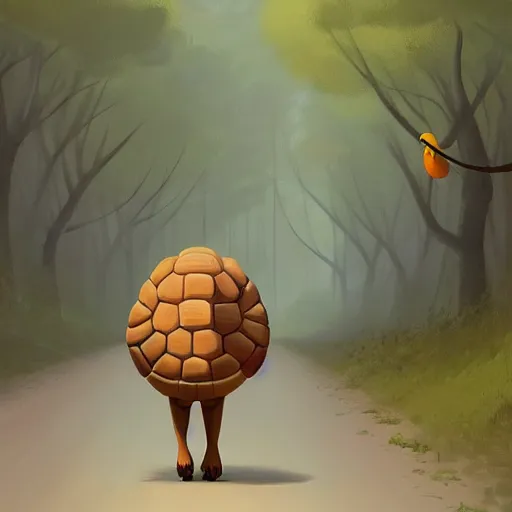 Image similar to Goro Fujita a portrait of an anthropomorphic A tortoise walking through the forest, painting by Goro Fujita, ArtStation