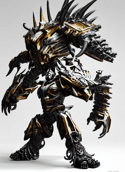 Image similar to hyper realistic glorious ancient wargreymon in a obsidian metal armor, futuristic design, designed by makoto kobayashi and luca zampriolo, portrait, cyberpunk style, wood and gold details, intricate, extremely detailed, ornate, deep of field, hard surface, exoskeleton, substance designer metal unreal engine. amazing likeness. very detailed.