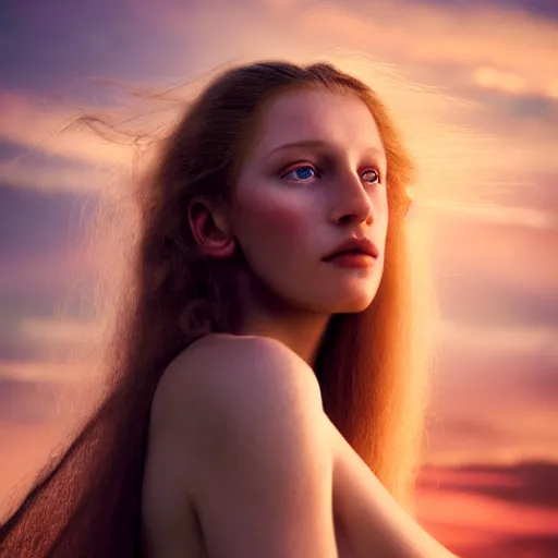 Image similar to photographic portrait of a stunningly beautiful renaissance female in soft dreamy light at sunset, extremely long hair, contemporary fashion shoot, by edward robert hughes, annie leibovitz and steve mccurry, david lazar, jimmy nelsson, breathtaking, 8 k resolution, extremely detailed, beautiful, establishing shot, artistic, hyperrealistic, beautiful face, octane render