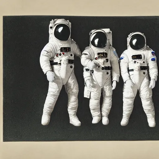 Image similar to astronauts in space posing at the camera in the style of grant wood.