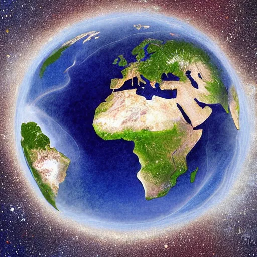 Image similar to earth in the shape of an atom, digital art, art station, illustration