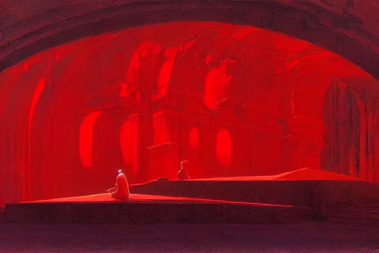 Image similar to only with red, a red melted emperor, taormina amphitheatre, crowd hails him, in the style of beksinski, parts by edward hopper, parts by rodcenko, parts by yue minjun, intricate and epic composition, red by caravaggio, insanely quality, highly detailed, masterpiece, red light, artstation, 4 k