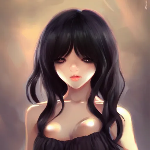 Prompt: beautiful girl, portrait, dark skinned, black hair, cute, digital painting, pixiv, popular illustrations, by enji _ works, masterpiece