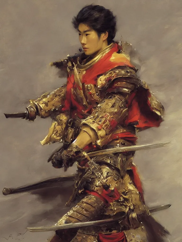 Image similar to close up of a young samurai in full armor, by vladimir volegov and alexander averin and delphin enjolras and daniel f. gerhartz