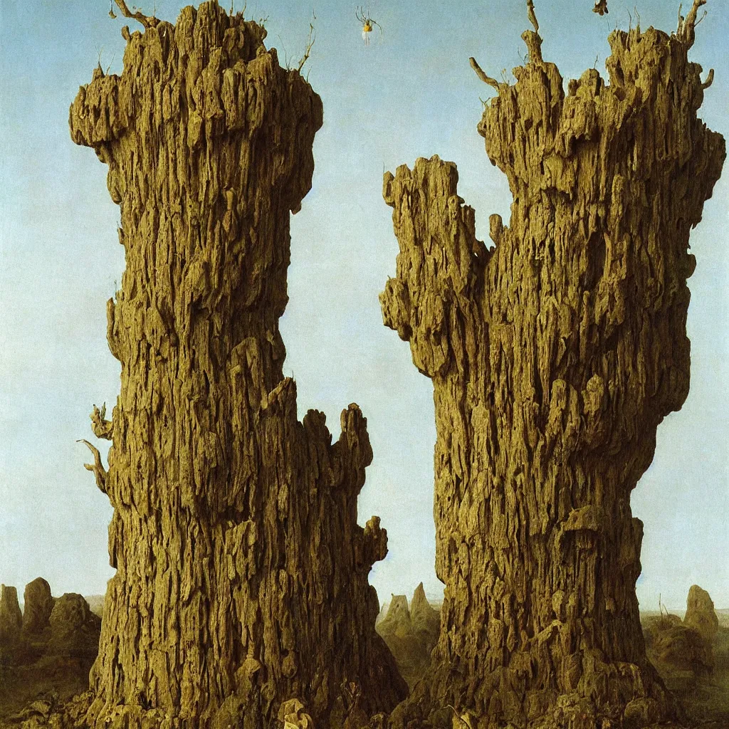 Prompt: a single colorful! fungus tower white! clear empty sky, a high contrast!! ultradetailed photorealistic painting by franz sedlacek, jan van eyck, hard lighting, masterpiece