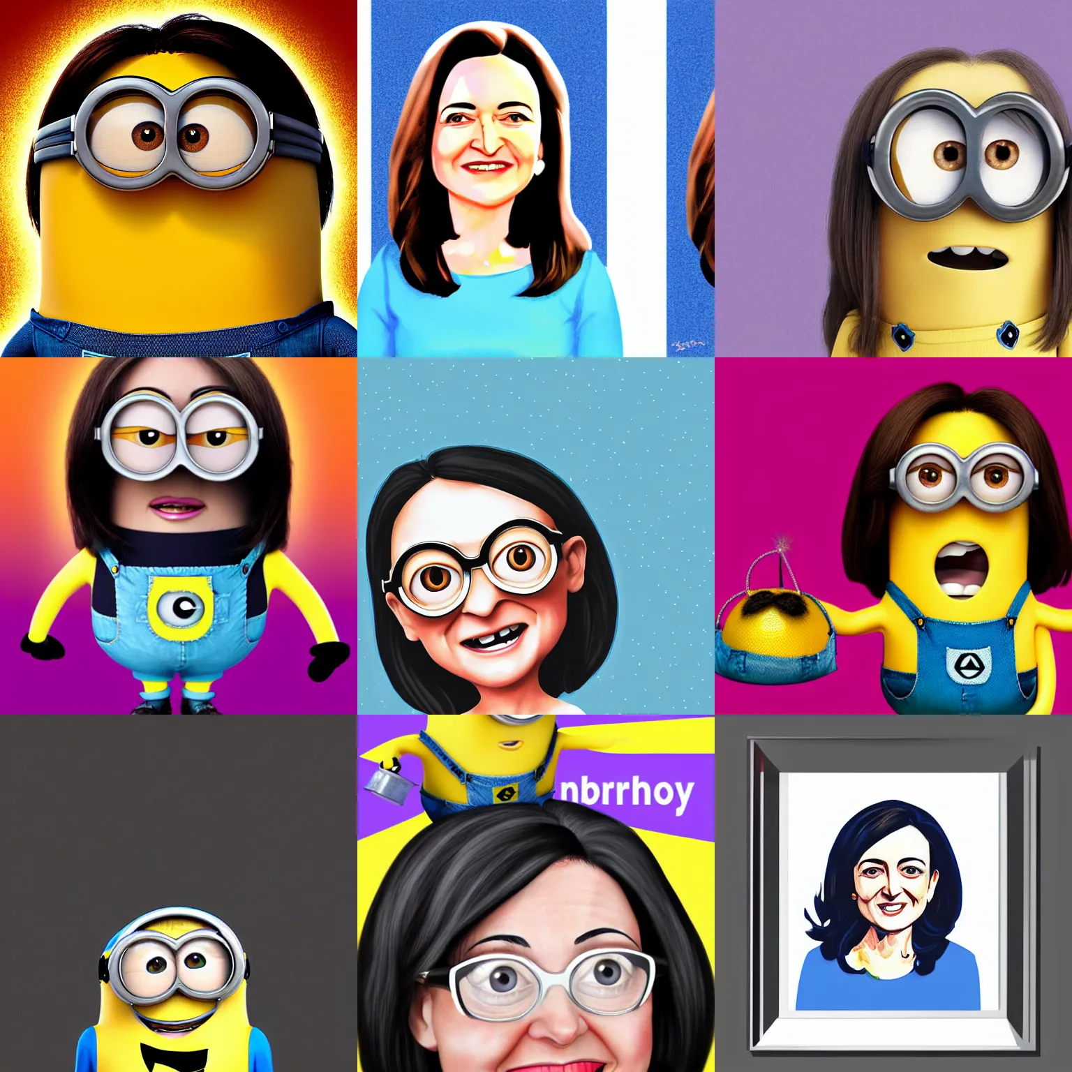 Prompt: Sheryl Sandberg as a Minion, digital art