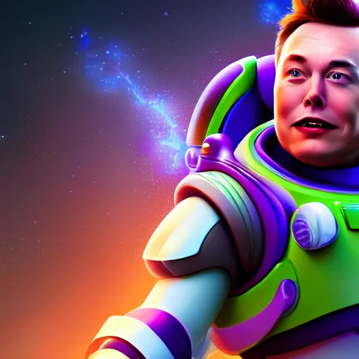 Image similar to portrait of elon musk as buzz lightyear, league of legends amazing splashscreen artwork, splash art, natural light, elegant, photorealistic facial features, intricate, fantasy, detailed face, atmospheric lighting, anamorphic lens flare, cinematic lighting, league of legends splash art, hd wallpaper, ultra high details by greg rutkowski