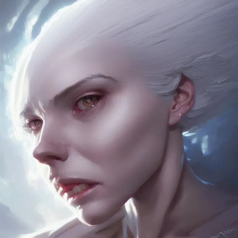 Image similar to gallent whitehaired girl portrait, sci-fi face, elegant, highly detailed, digital painting, artstation, concept art, smooth, sharp focus, illustration, art by artgerm and greg rutkowski and alphonse mucha