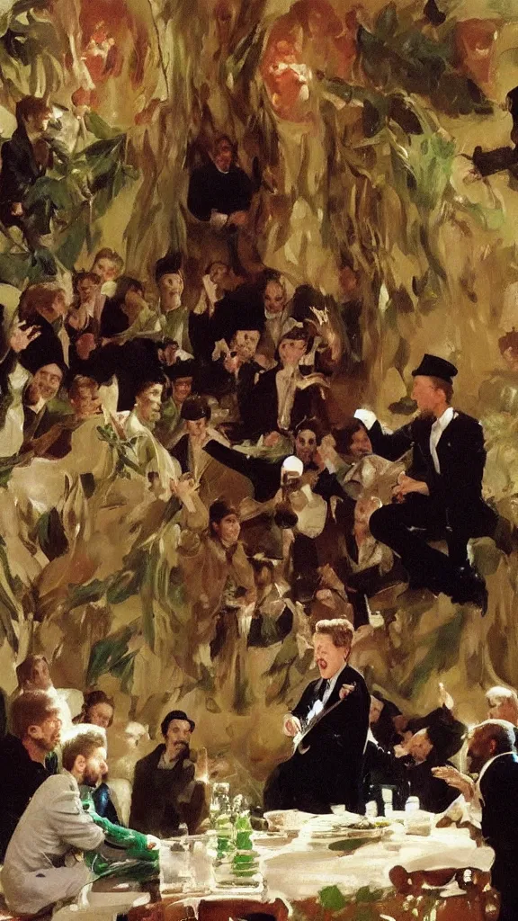 Prompt: david bowie in botanical room sing for ali khamenei by john singer sargent, cinematic, detailed