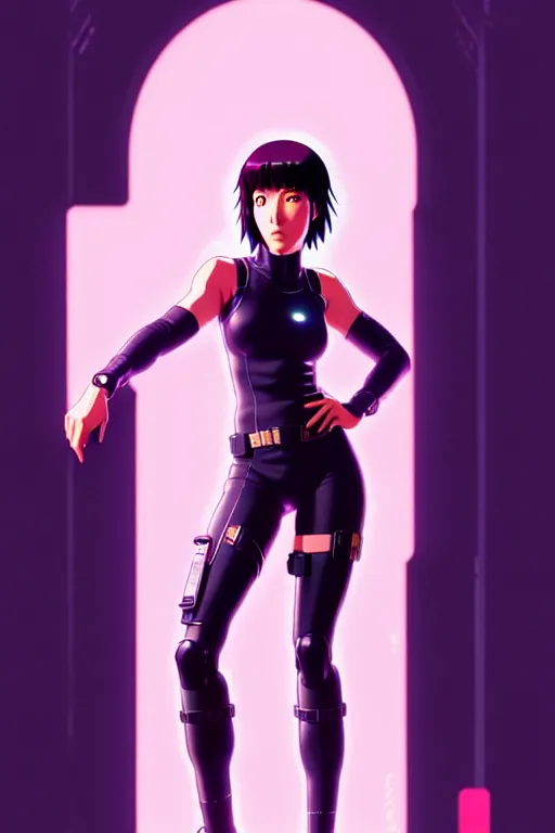 Image similar to a fullbody portrait of motoko kusanagi the major ghost in the shell : : stand alone complex, under repairs, maintenance : : by ilya kuvshinov, rossdraws, artgerm, sola digital arts, anti aliasing, raytracing : :