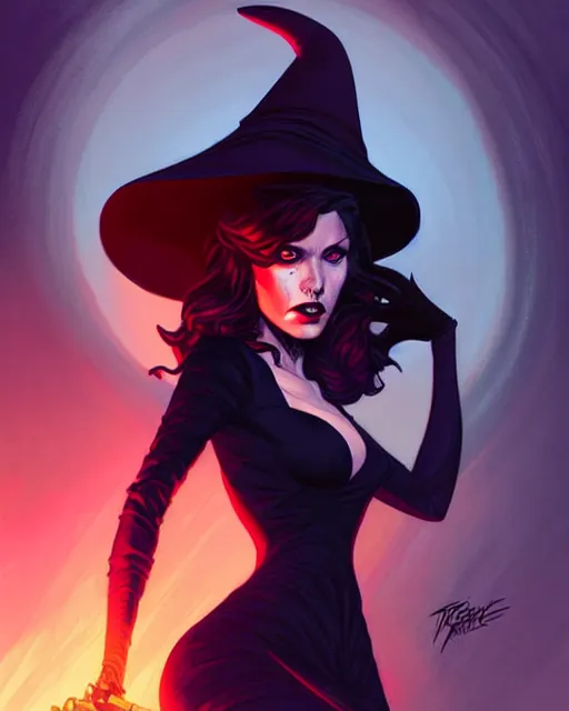 Image similar to rafael albuquerque comic art, peter mohrbacher, steve niles, artgerm, pretty mary elizabeth winstead witch, black dress, symmetrical eyes, long blonde hair