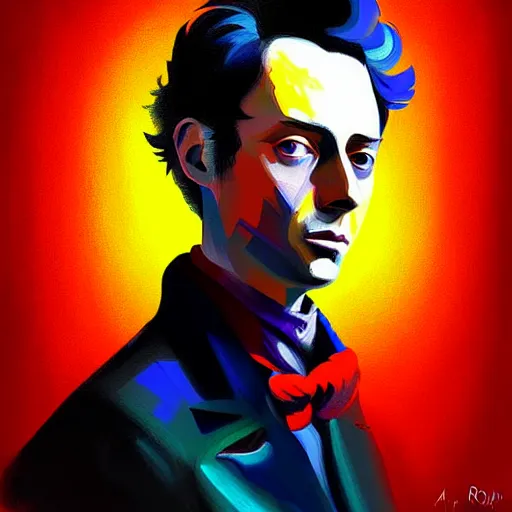 Prompt: a vibrant painting, portrait of Evariste Galois, disco elysium style!!!, Aleksander Rostov, sketch art, digital painting, expressionism, noir