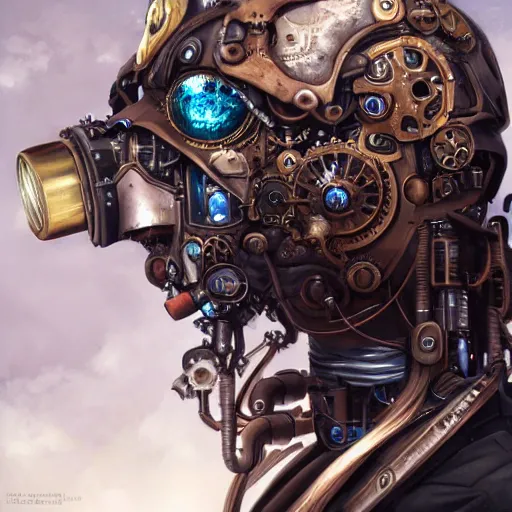 Image similar to portrait painting of a steampunk cyborg mother, transhumanism, ultra realistic, concept art, studio ghibli, intricate details, eerie highly detailed