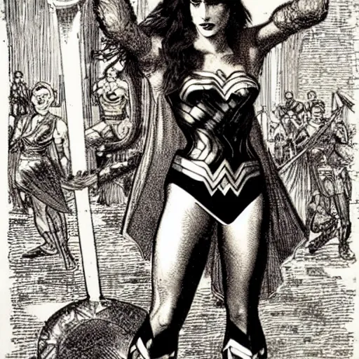 Prompt: wonder woman, art by dante gabriel rossetti, hyperdetailed