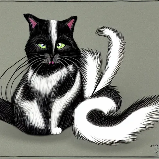 Prompt: cat and skunk chimera digital art