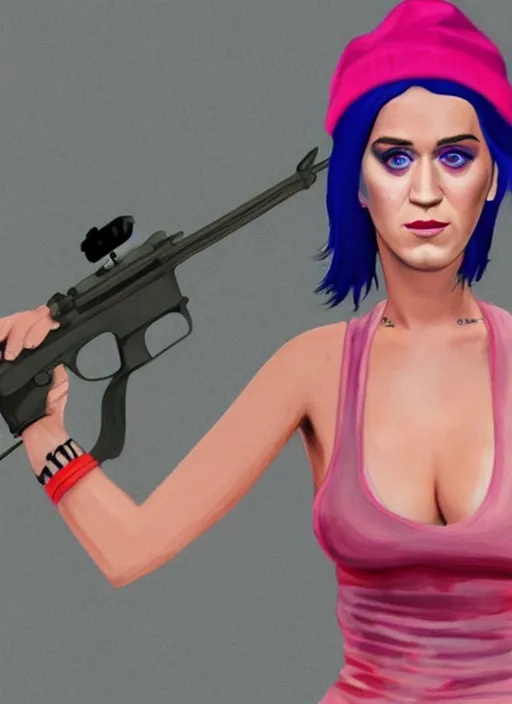 Image similar to Highly detailed full-body portrait of homeless Katy Perry, in GTA V, Stephen Bliss