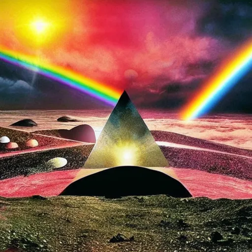 Image similar to pink Floyd dark side of the moon cover, but in 4k and highly detailed.