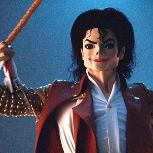 Image similar to stunning awe inspiring michael jackson as pinocchio, movie still 8 k hdr atmospheric lighting
