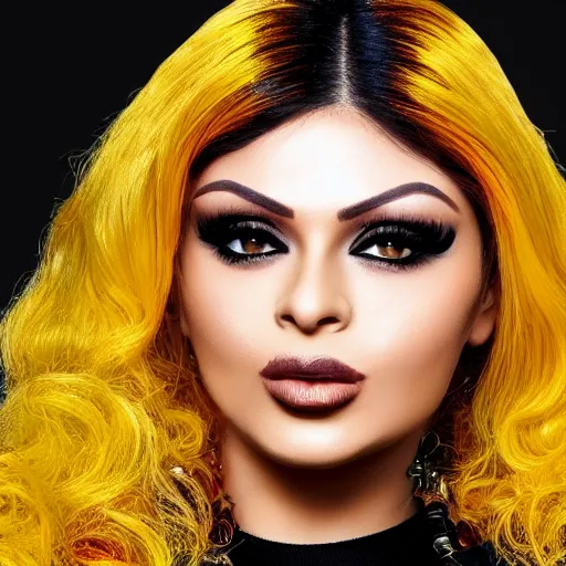 Image similar to portait of haifa wehbe, yellow hair, hd, centred