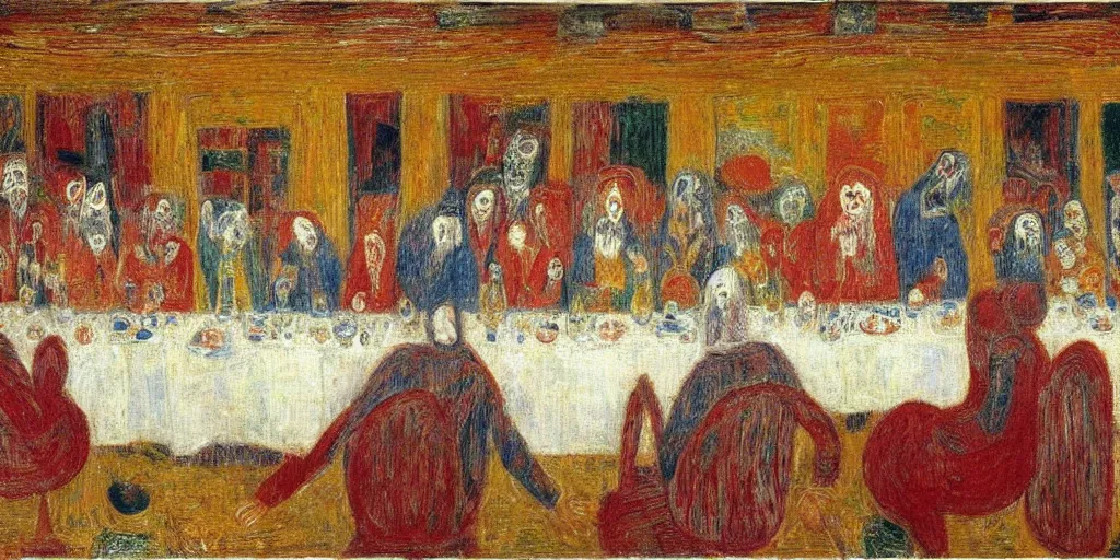 Prompt: the last supper. james ensor. ( 1 8 9 8 ) oil on canvas