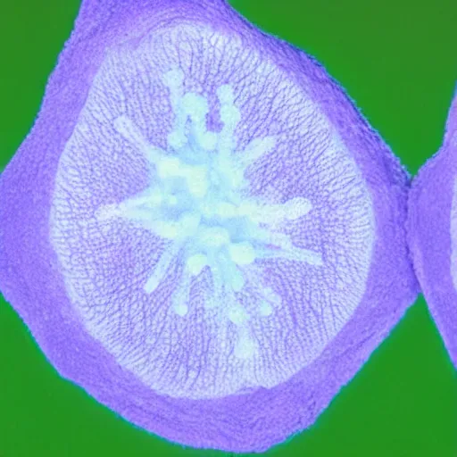 Prompt: male pollen sacks shot under uv light