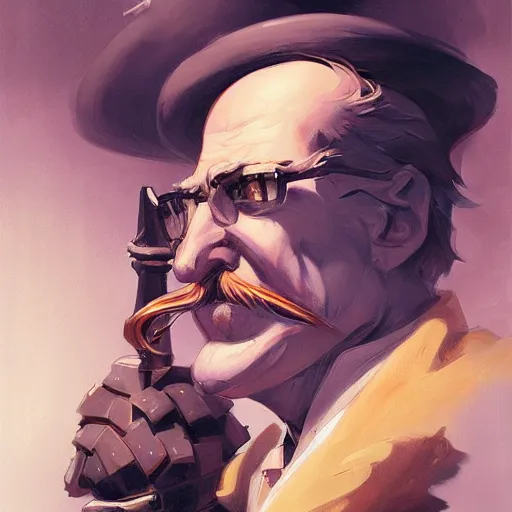 Image similar to distinguished gentleman with cane, lightning, portrait, behance hd artstation, style of jesper ejsing