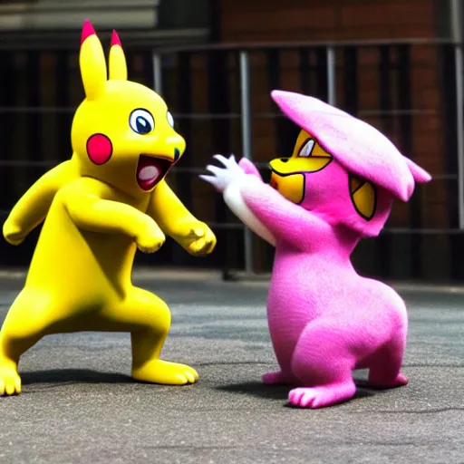 Image similar to Pink panther in a fight with pikachu