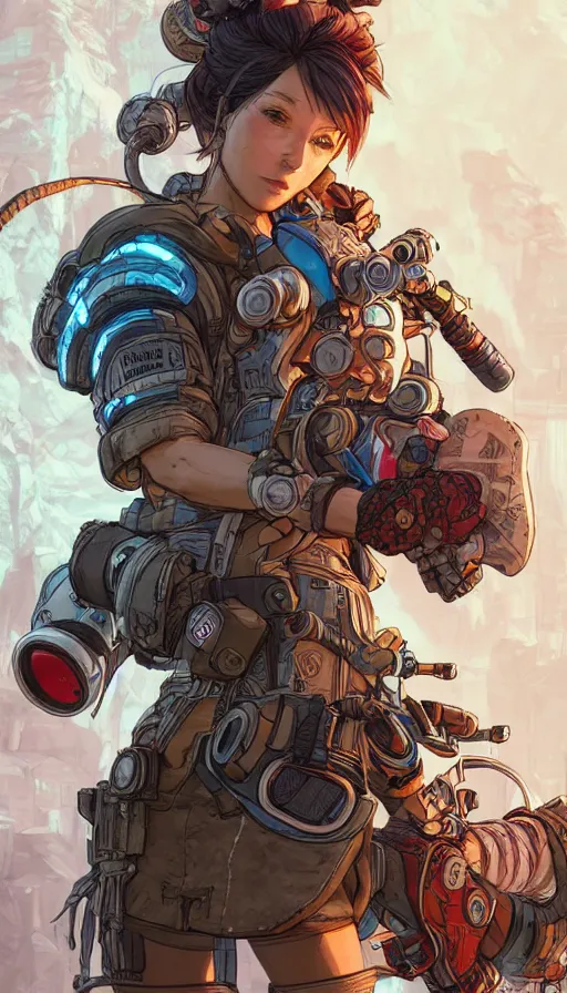 Image similar to studio portrait of ash from apex legends, illustration by kim jung gi, irakli nadar, intricate linework, sharp focus, bright colors, matte, octopath traveler, final fantasy, unreal engine highly rendered, global illumination, radiant light, intricate environment