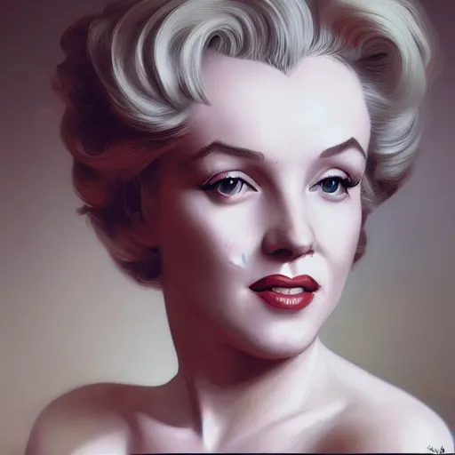 Image similar to portrait of marilyn monroe, intricate, elegant, highly detailed, digital painting, artstation, concept art, smooth, sharp focus, illustration, art by artgerm and greg rutkowski and alphonse mucha and william - adolphe bouguereau