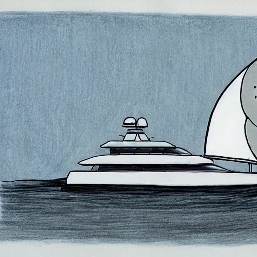 Prompt: drawing of a yacht by bill waterson