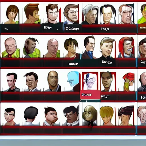 Prompt: character select screen for Glengarry Glen Ross fighting game, game screenshot