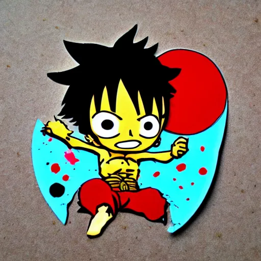 Image similar to die cut sticker, luffy is joyboy, splatter paint on paper