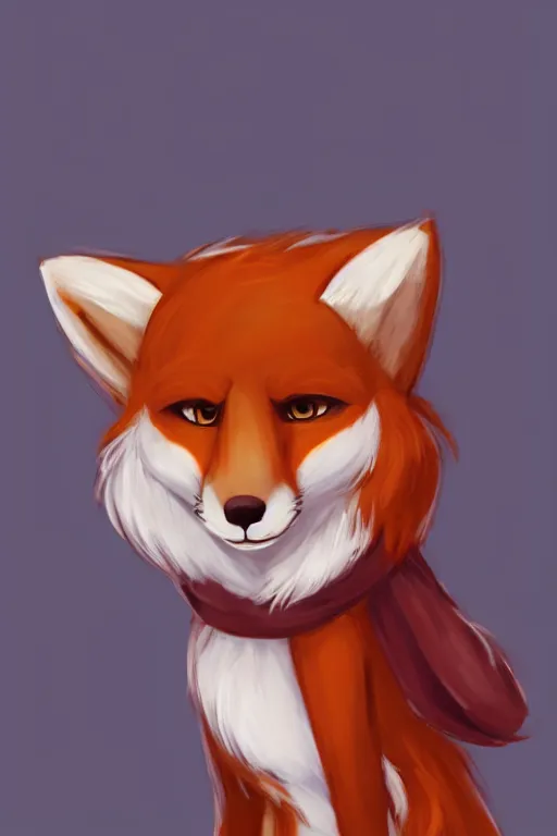 Image similar to an anthropomorphic fox with a fluffy tail wearing a scarf, backlighting, trending on artstation, digital art, furry art, trending on furaffinity