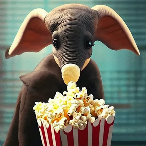 Prompt: “Dumbo eating popcorn”