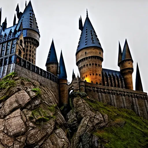 Prompt: harry potter hogwarts castle. beautiful, majestic, sky like starry night. wide angle shot. 4 k