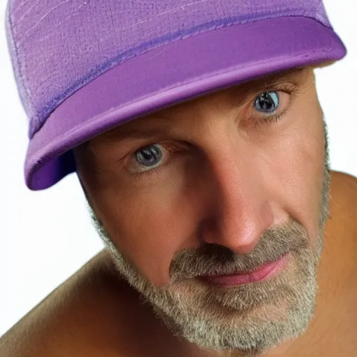 Image similar to a detailed portrait of a man wearing a purple cap art illustration, incredibly highly detailed and realistic, 8 k, sharp focus