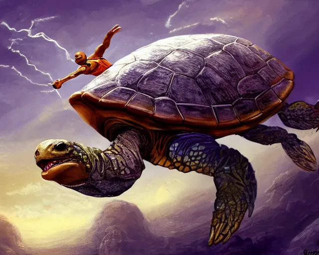 Image similar to kobe bryant riding on a turtle in heaven, fantasy art, illustration, epic art, fantasy, intricate, elgant, amazing detail, digital painting, artstation, concept art, smooth, sharp focus