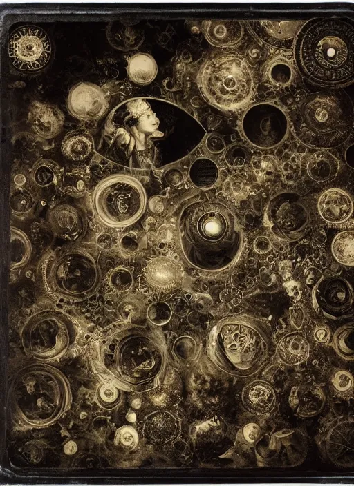 Image similar to old wetplate daguerreotype explosion of data fragments, fractal, intricate, elegant, highly detailed, parallax, leica, medium format, subsurface scattering, by jheronimus bosch and greg rutkowski and louis jacques mande daguerre