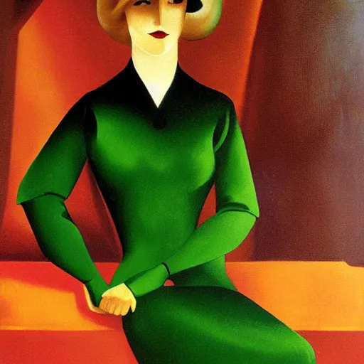 Image similar to portrait of an elegant woman in the 1 9 3 0 s driving a green car, by tamara de lempicka