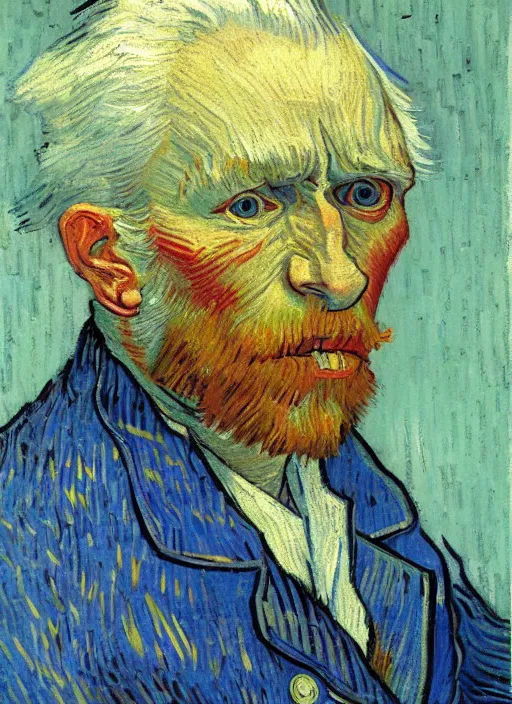 Prompt: portrait of a tired old man with white hair by van gogh, detailed face, symmetrical painting, beautiful expressionist oil painting masterpiece, 8 k resolution, smooth, sharp focus, pastel color palette, trending on artstation