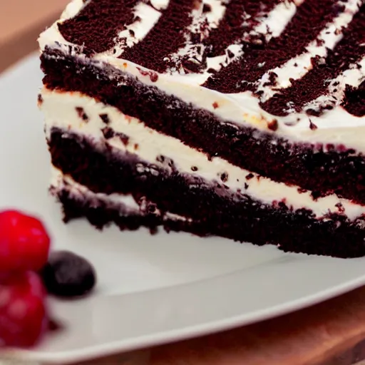 Image similar to the most delicious slice of black forest cake, close up food photography, trending on pintrest