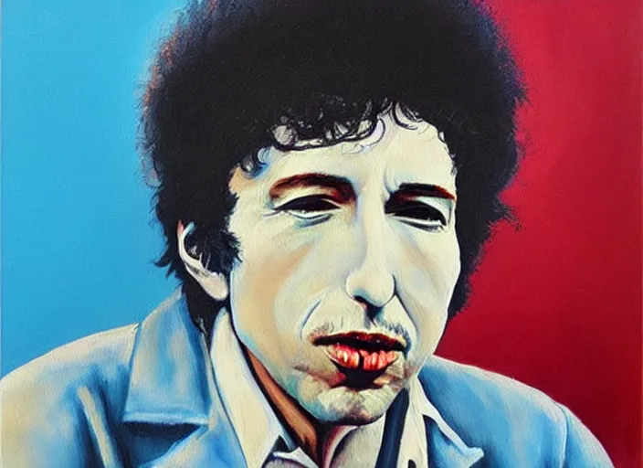 Image similar to “an oil painting of bob dylan doing an impression of Elvis”