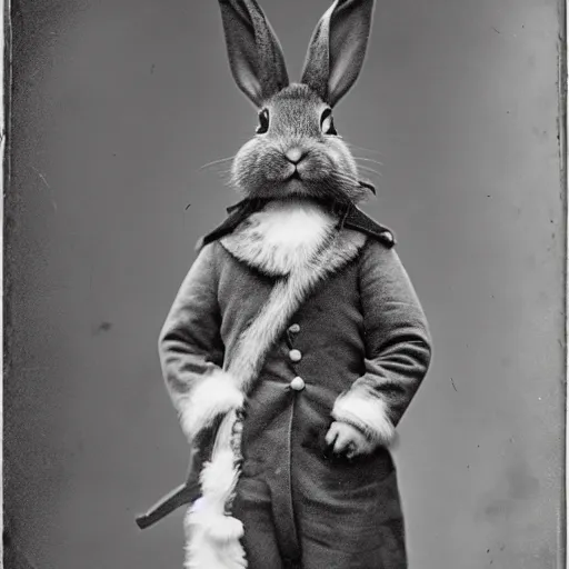 Image similar to a rabbit dressed as a north pole explorer, 1 8 8 0 s photograph, portrait,